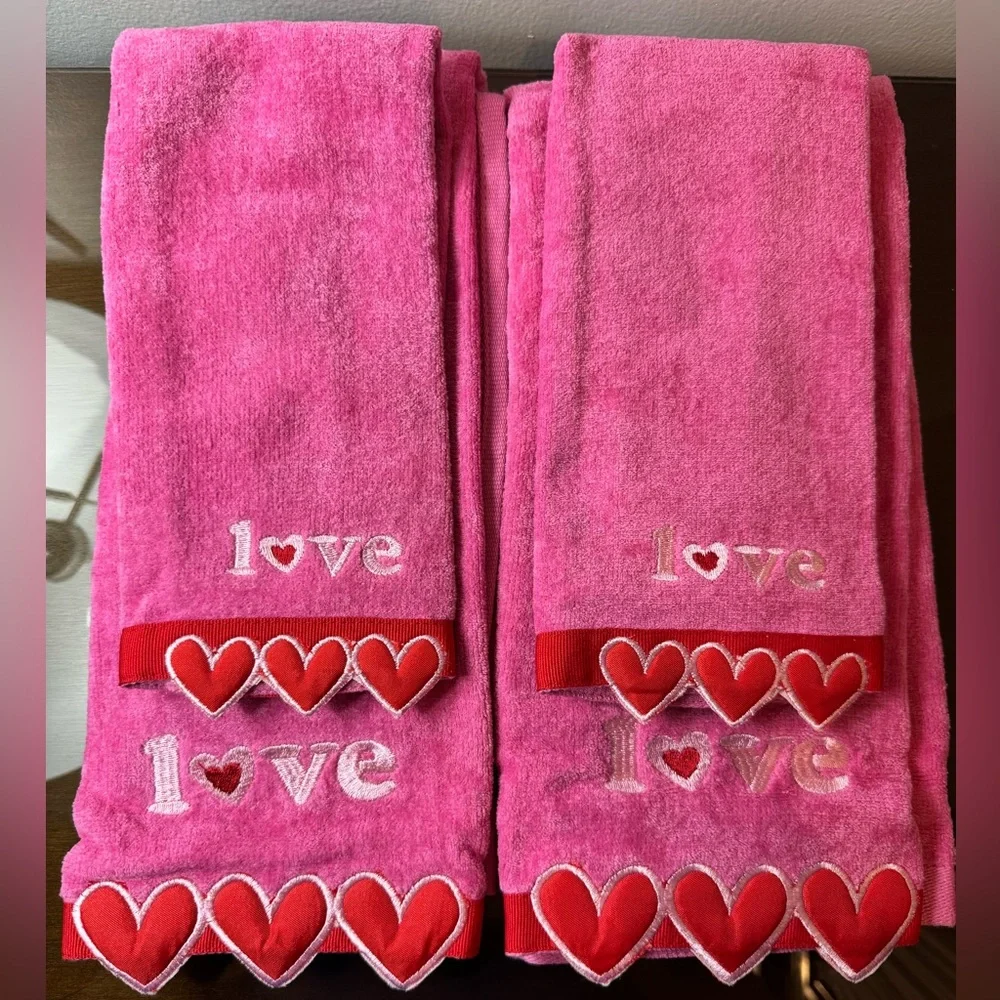 Pink Love Heart Towels